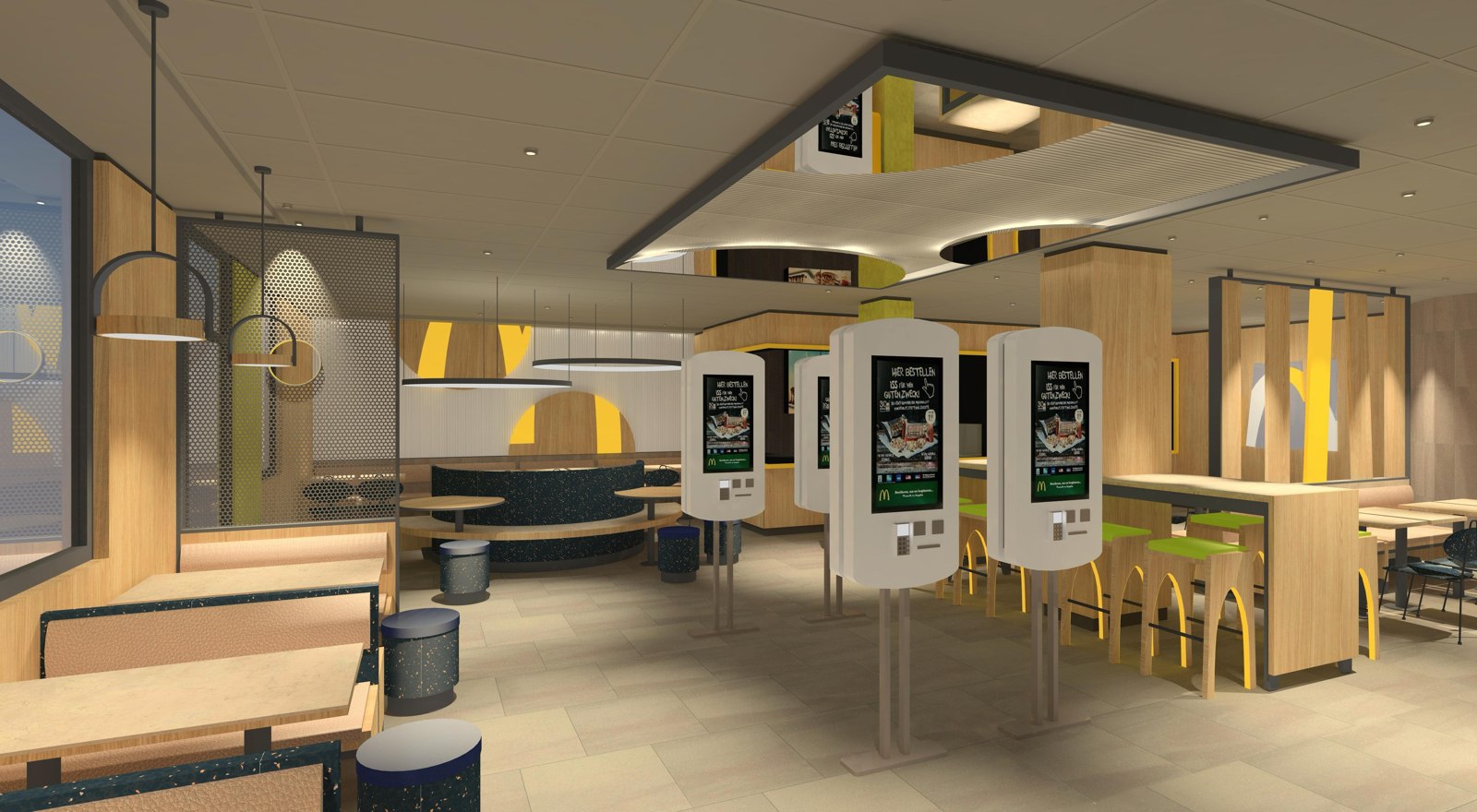 Geplante Gestaltung des Eingangs und der Bestellterminals im Luna-Design